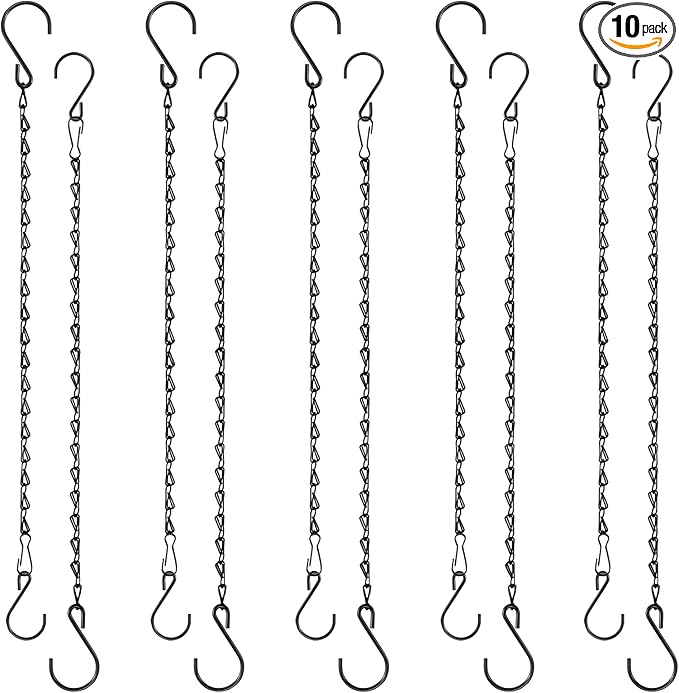 Chain for Hanging Plants, 20 Inch Black Plant Chains for Hanging Planter Baskets Kits with Hooks for Bird Feeder Wind Chime, Small Chains Perfect for Indoor Outdoor Decor (10 PCS)