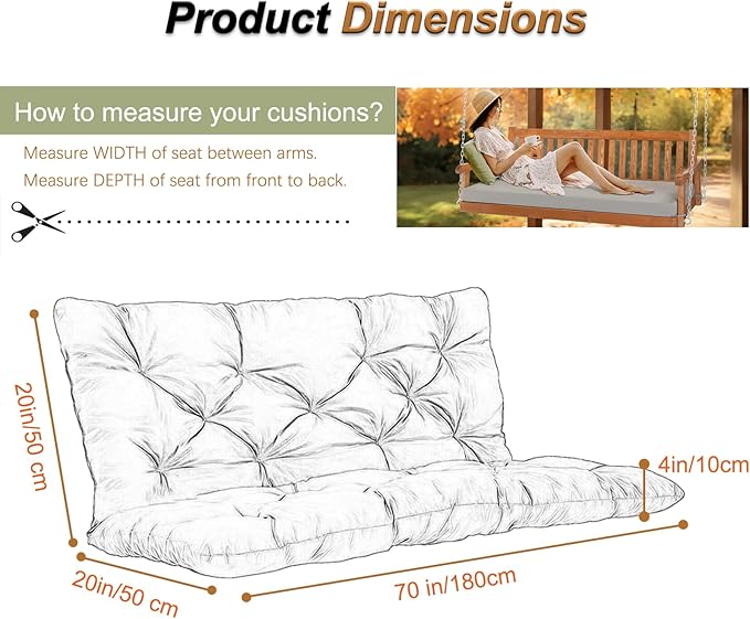 2-3 Seat Swing Replacement Cushion, Outdoor Bench Cushions with Backrest Thicken 4", Patio Furniture Garden Porch Loveseat Glider Pad Anti-Fading Waterproof (Green Flower, 40x70in)