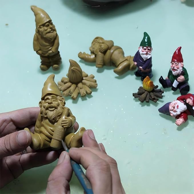 Miniature Garden Gnome Set with Campfire, 4 Piece Funny Gnome Figurines, Decorative Outdoor and Indoor Plant Pot Ornaments