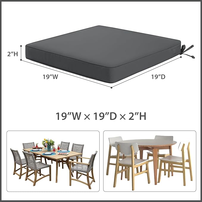 Favoyard Outdoor Chair Cushions 19"W x 19"D x 2"T Set of 4 Patio Chairs Cushions 3-Year Fade Resistant & Waterproof Cushions for Outdoor Furniture with Hidden Zipper, Attach Straps for Dining Chairs