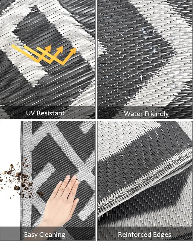 LILIOFFIC Outdoor Rug for Patio Clearance, 5'x8' Waterproof Plastic Patio Mat, Reversible Camping Rugs, Rv, Porch, Deck, Camper, Balcony, Backyard, Gray