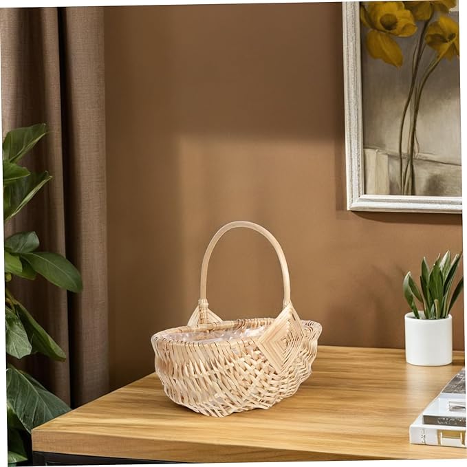 Milisten Vintage Wicker Picnic Basket with Handle Handwoven Flower Holder for Arrangements and Fruit Storage Multi-Functional Outdoor Accessory for Picnics and Garden Parties