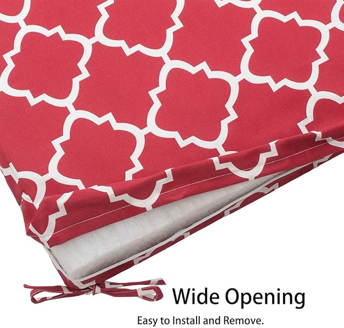 Magpie Fabrics Indoor Outdoor Cushion Cover Replacement 2 Pack, NO INSERT! Water Repellent Slipcover with Ties Christmas Decor for Patio Garden Chair Seat Sofa Bench Wicker(Geometry Red, 20x18x4 Inch)