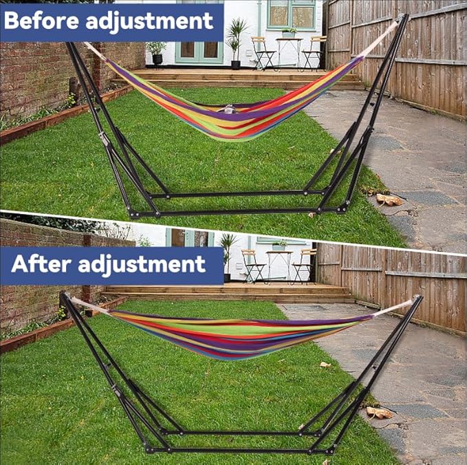 Hammock with Foldable Steel Stand,Frabic Tension Adjustable,Carrying Bag Included, 616 lbs Weight Capacity, Portable Suitable for Outside Garden Yard Outdoor Inhouse Multicolour