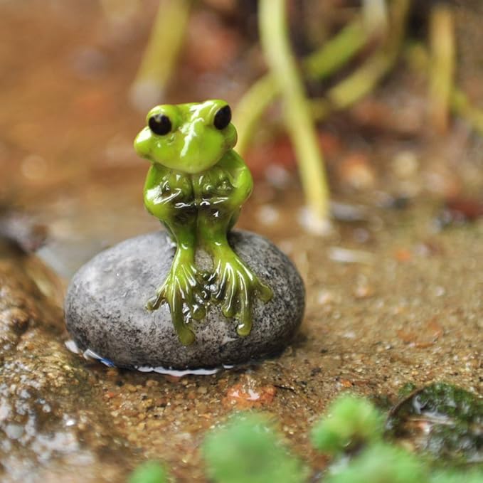 Top Collection 1.75-Inch Miniature Fairy Garden and Terrarium Cute Frog on Stone, Mini