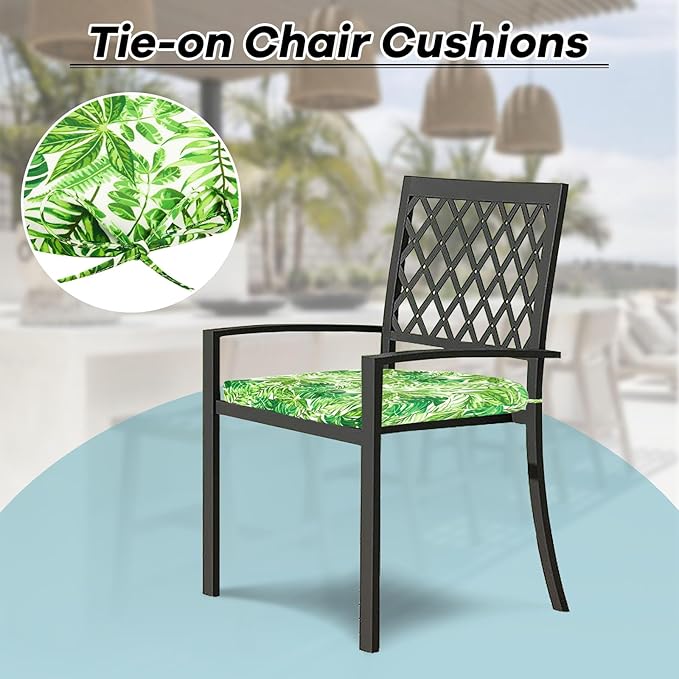 Basic Beyond Outdoor Chair Cushions Set of 4, Outdoor Cushions for Patio Furniture, Water Resistant Patio Chair Cushions with 2 Ties, 17x16x2, Green Leaves