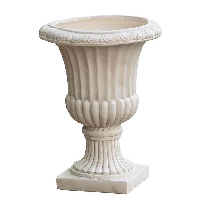 Merax 26.5 Inches Italian Urn Planter, Antique Garden Urn for Patio & Indoor Decor, Handmade Classic Planter, Antique White