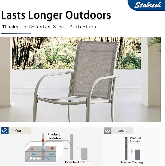 Outdoor Patio Dining Chairs Set of 6, Lightweight Stackable Patio Chairs with Curved Armrests & Wide Seat, Heavy Duty 300 lbs Capacity, Garden Chairs for Backyard, Deck, Poolside, Grey