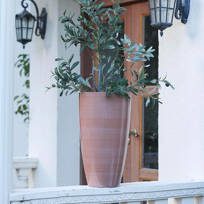 Front Porch Decor Lightweight Large Planter for Indoor Outdoor Terracotta-Look Finish Tall Flower Pot for Porches Terraces Patio Backyard Planter Boxes Sun-Resistant Garden Decor Planters Drainage