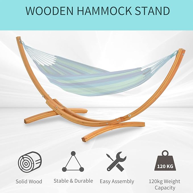 CHARMMA 10.6' Wooden Hammock Stand Universal Garden Picnic Camp Accessories, 264lbs, Natural