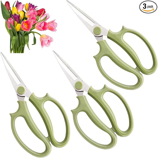 3Pcs Garden Flower Scissors,Floral Scissors Pruning Shears,Stainless Steel Flower Scissors with Comfortable Grip Handles,Premium Garden Clippers for Flower Arrangement,Gardening Tool