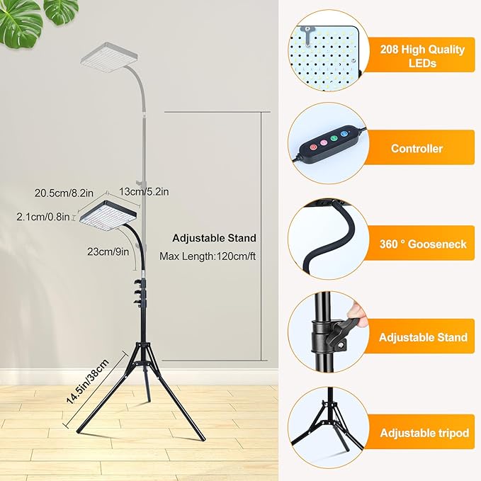 FECiDA Smart Control 25 Watt LED Grow Light with Stand, 4/8/12/16/20H Timer, Bright Enough Like A Small Sun Grow Lights for Indoor Plants, Bonsai Tree, 24"-64" Height Adjustable