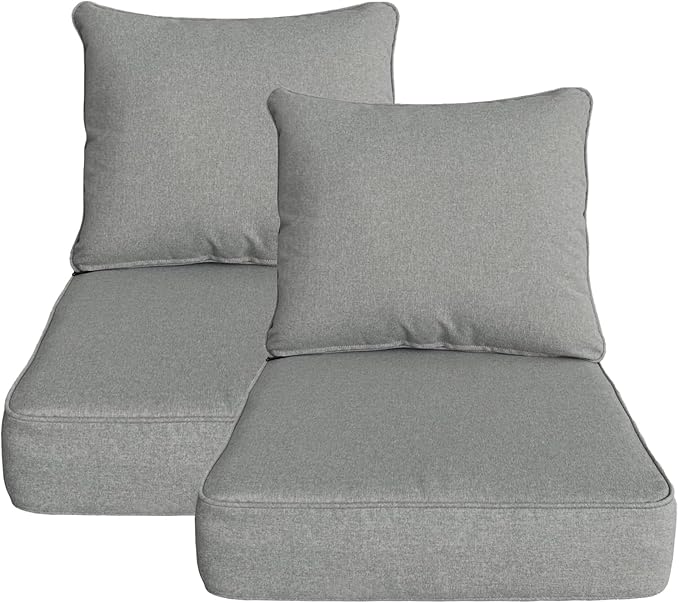 Outdoor 24"x24" Deep Seat Patio Cushion Set of 2, Outdoor Chair Cushions with Water-Resistant UV Resistant Weather Resistant Sectional Sofa Pad and Removable Covers,Light Grey