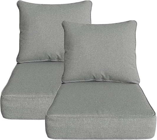 Outdoor 22"x24" Deep Seat Patio Cushion Set of 2, Outdoor Chair Cushions with Water-Resistant UV Resistant Weather Resistant Sectional Sofa Pad and Removable Covers,Light Grey