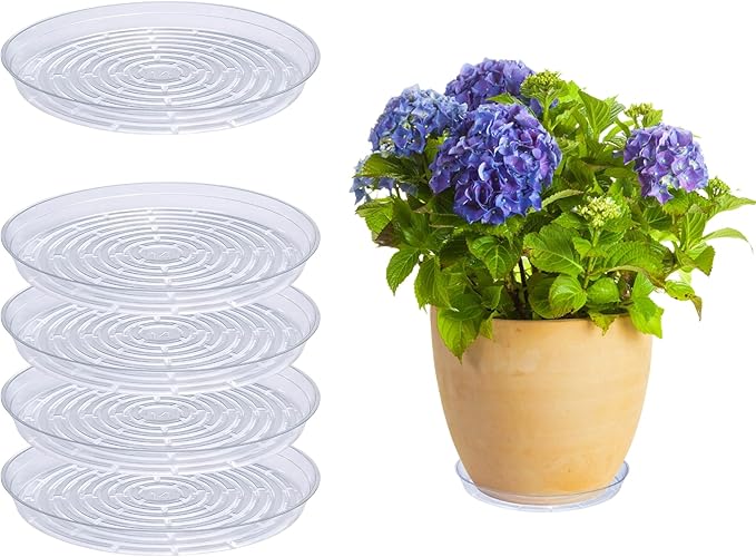 Curtis Wagner Plastics Drip Pan Plant Saucers (5-Pack) - Clear, Round (Diameter: 13" Base, 14" Top, 1.25" Depth) Thin Plastic Planter to be Used as Indoor Pot & for Outdoor Plant Pots