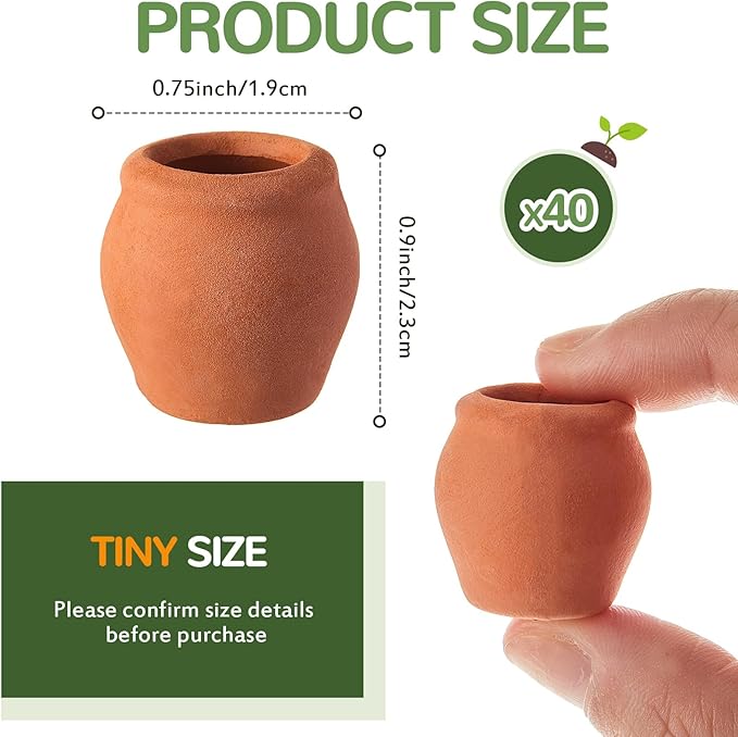 40 Pcs 0.9 x 0.75 Inch Small Mini Clay Pots Terracotta Clay Small Flower Doll House Flower Pot for Crafts DIY Garden Plants and Office Desktop Windowsill Decoration