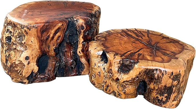 THY COLLECTIBLES Natural Tree Trunk Stump Stool with Live Edge Solid Wood Plant Stand, Stool, Garden Bench, Side Table, End Table (D10 in x H4 in)