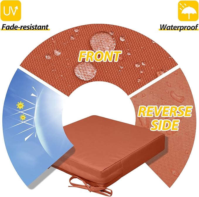 AAAAAcessories Outdoor Seat Cushions for Chairs, Waterproof, Fade-Resistant, 22" x 22" x 3", Patio Furniture Replacement Cushions, Set of 2, Rust