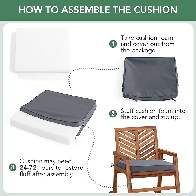 Outdoor Chair Cushions Set of 2: Waterproof & Color Fastness Seat Cushion for Patio Furniture - 22 x 22 x 3 Inch Chair Pads with Ties and Hidden Zipper - Patio Chair Cushion Replacement, Dark Grey
