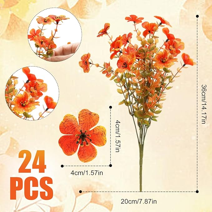 24 Bundles Faux Mums for Outdoor Planters, Artificial Fake Mums Fall Decorations for Outdoors Home, Fall Autumn Faux Silk Flowers Plants Look Real UV Resistant for Outside Home Porch Patio