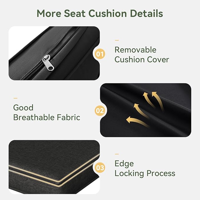 Replacement Cushions for Outdoor Furniture, 7-Piece Outdoor Cushions for Patio Furniture, Deep Seat, Waterproof & Fade Resistant Couch Cushion for 4-Seat Patio Conversation Sets, Black