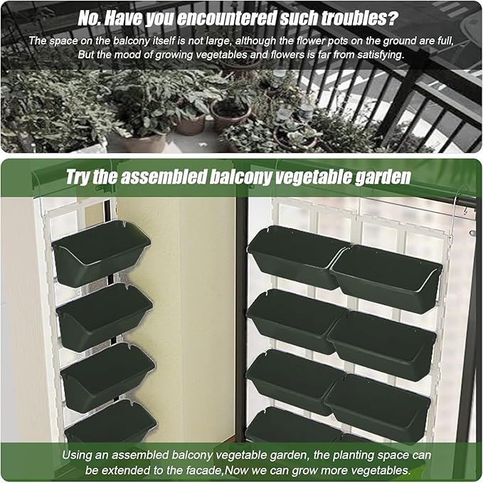 8 Pockets Vertical Planters Indoor Outdoor Living Wall Mounted Garden Wall Planter for Herb Plants, Balcony Decoration (Dark Green)
