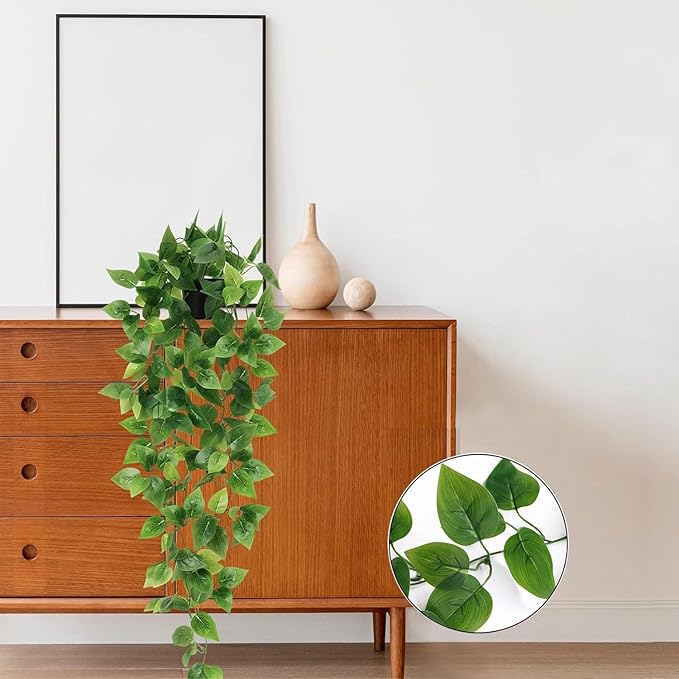 BLEUM CADE Fake Hanging Plants, 8pcs Artificial Hanging Plant, Faux Pothos Vines Greenery for Wall Home Living Room Office Indoor Outdoor Decor (No Baskets)