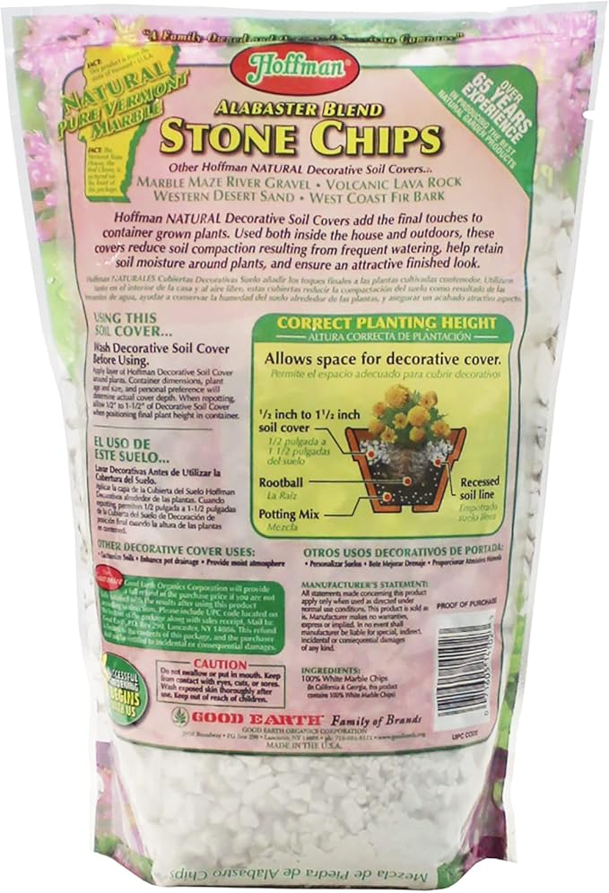Hoffman 14102 Decorative Soil Covers Alabaster Blend Stone Chips, 2 Quarts