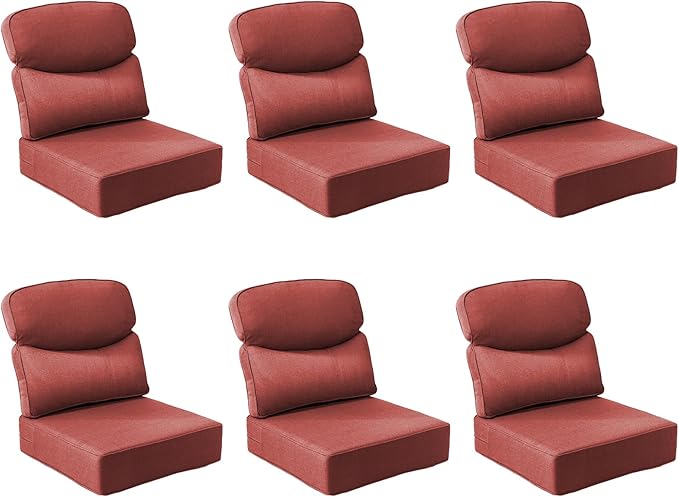 Outdoor Cushion Set for Patio Furniture, UV Resistant, Water Resistant - 6 Inch Thick Dual Layer Back Support Cushions– 24x24 Inch Patio Seat Covers for Chair/Sofa/Couch | Red | 6-Pack |