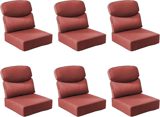 Outdoor Cushion Set for Patio Furniture, UV Resistant, Water Resistant - 6 Inch Thick Dual Layer Back Support Cushions– 24x24 Inch Patio Seat Covers for Chair/Sofa/Couch | Red | 6-Pack |