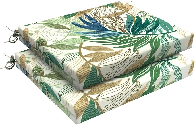 LVTXIII Outdoor Seat Cushions Seasonal Replacement Chair Cushions, Patio Chair Pads with Ties for Dining Chairs and Garden Furniture, Square Back, 18.5"x16"x2", 2 Pack, Lush Leaf Green