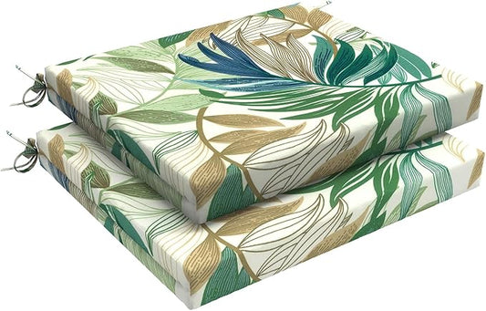 LVTXIII Outdoor Seat Cushions Seasonal Replacement Chair Cushions, Patio Chair Pads with Ties for Dining Chairs and Garden Furniture, Square Back, 18.5"x16"x2", 2 Pack, Lush Leaf Green