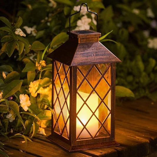 TAKE ME 14" Solar Lanterns Outdoor Garden Hanging Lantern Waterproof LED Flickering Flameless Candle Mission Lights for Table,Outdoor,Party