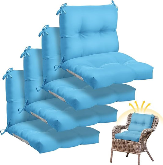 Geetery Set of 4 High Back Wicker Patio Chair Cushions for Outdoor Furniture 41.74x20.87x3.94 Inch Waterproof Thick Replacement Seat Pads with Non Slip Ties for Porch, Deck, Lawn & Garden(Lake Blue)