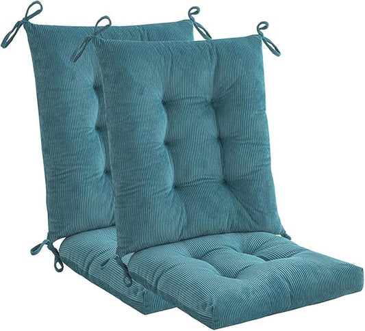 Outdoor Patio Cushion, Rocking Chair Cushion, Tufted Pads, Set of Upper and Lower with Ties Pack of 2 (2 Sets) - Back 20"×17", Seat 17"×17" (Blue)
