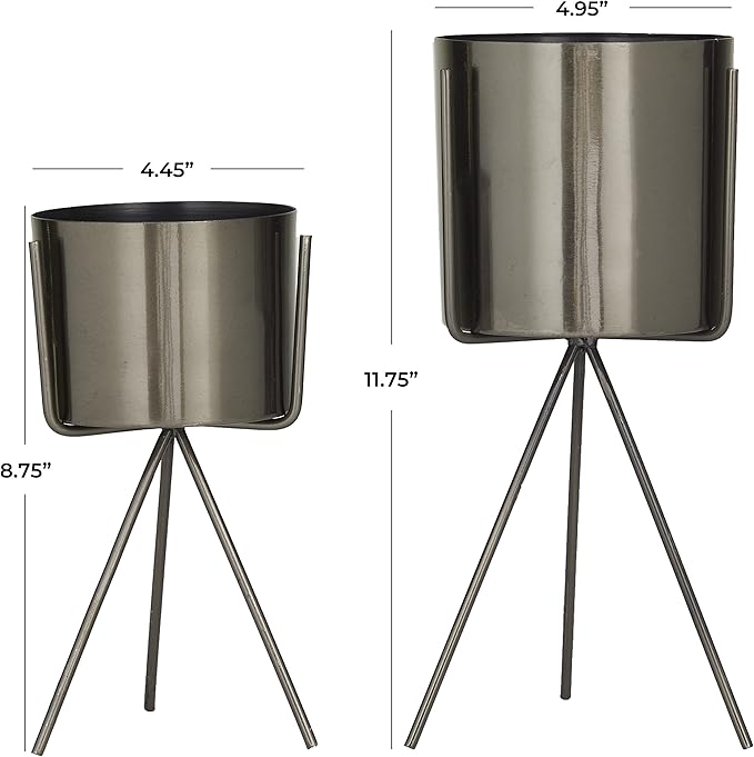 CosmoLiving by Cosmopolitan Metal Small Planter with Removable Stand, Set of 2 12", 9"H, Dark Gray