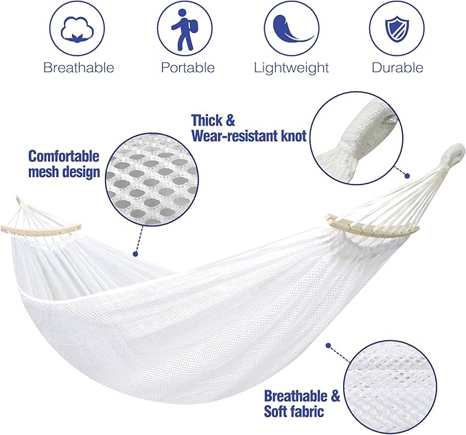 Anyoo Breathable Fabric Hammock with Spreader Bar - Sturdy Up to 450lbs Portable Hammock with Travel Bag for Garden, Outdoor/Indoor Patio, Backyard