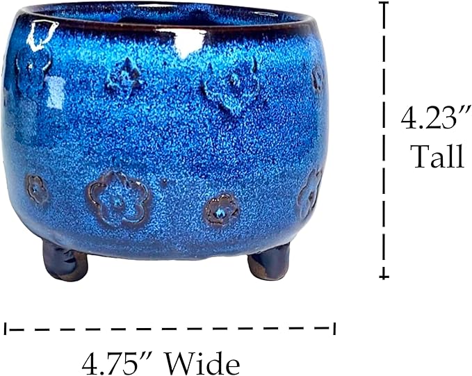 Arktiva Ceramic Planter Pot w/Drainage, 4.75 Inch Dia, Indoor Outdoor, Home Patio Garden, Plants, Flower Succulent, Glazed Plum Blossom Round
