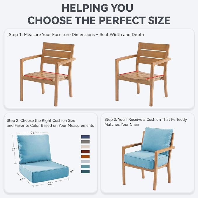 Outdoor Cushion Set for Furniture Patio Furniture, UV Resistant, Water Resistant - 6 Inch Thick Foam Garden Cushions– 22x24 Inch Patio Seat Covers for Chair/Sofa/Couch | Light Blue | 5-Pack |