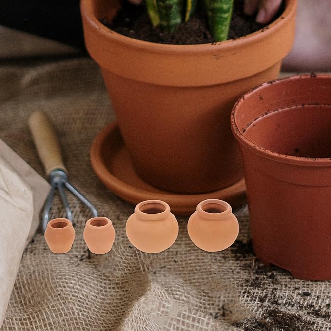POPETPOP Mini Terracotta Succulent Pots 4-Pack Small Breathable Clay for Succulent Plants Fairy Gardens and Plant Propagation 0.87 Inch