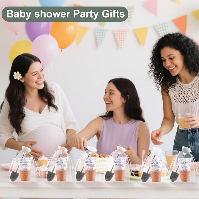 200 PCS Baby Shower Party Favor for Guests Include 50 Flower Seed Packets 50 Pots 50 Organza Bags 50 Garden Shovel for Baby Shower Birthday Party Favor, No Seeds