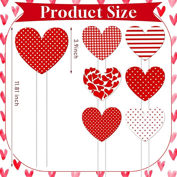 Pickmesh 6 Pcs 12" H Valentine's Day Metal Yard Stakes Heart Valentine Metal Yard Signs Barn Garden Stake for Planter Pot Walkway Pathway Outdoor Decor Lawn Decoration