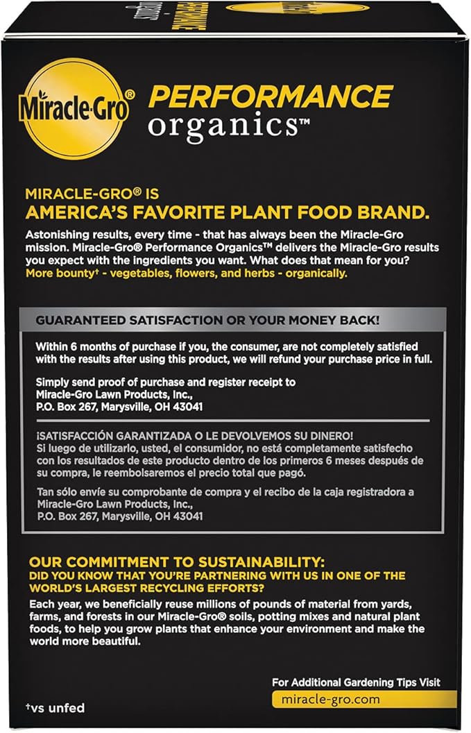 Miracle-Gro Performance Organics All Purpose Plant Nutrition, 1 lb. - All Natural Plant Food For Vegetables, Flowers and Herbs - Apply Every 7 Days For Best Results - Feeds up to 200 sq. ft.