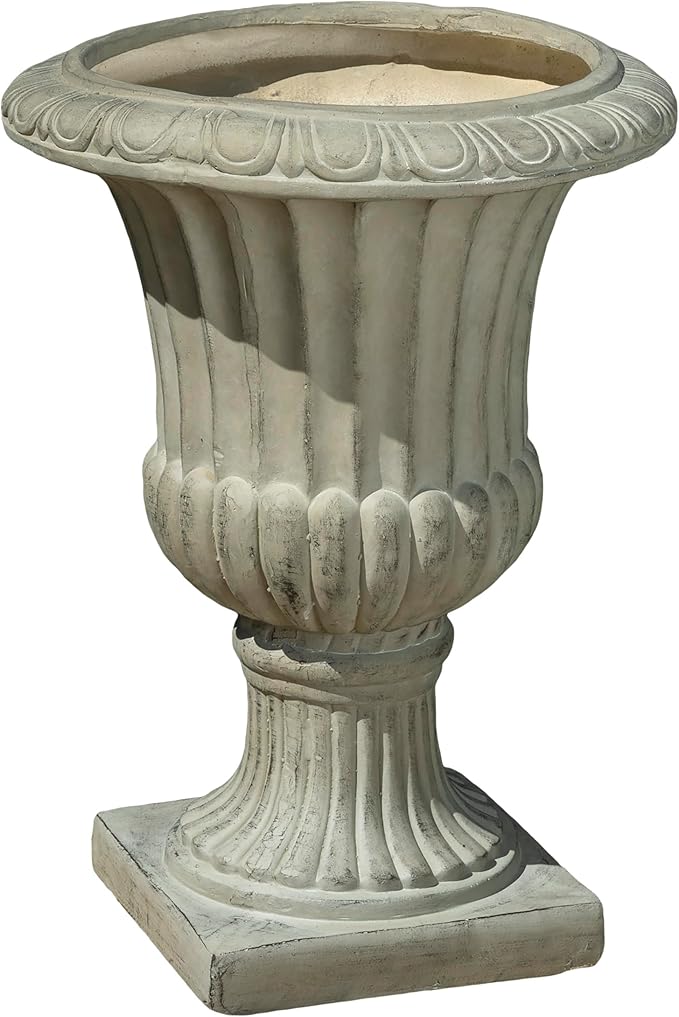 Merax 26.5 Inches Italian Urn Planter, Antique Garden Urn for Patio & Indoor Decor, Handmade Classic Planter, Antique Green