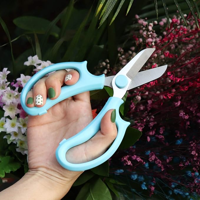 Garden Pruning Shears Scissors with Comfort Grip Handle, Premium Steel Professional Floral Scissors, Perfect for Arranging Flowers, Pruning, Trimming Plants, Gardening Tool (Blue)