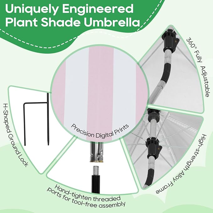 Plant Umbrellas for Outdoor Plants - 26" Large Garden Sun Shade for Plants with Adjustable Angle & Height (Max 43") - Plant Shades for Outdoor Plants, Flowers & Garden Beds - Plant Umbrella Shade for Potted Plants
