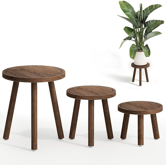 Bamworld Plant Stands Indoor 3 Pack Single Plant Stand for Multiple Plants Corner Plant Stool Wooden Plant Stands for Patio Garden Balcony Living Room Bedroom(Brown)