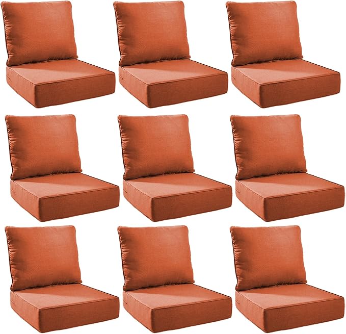 Outdoor Cushion Set for Furniture Patio Furniture, UV Resistant, Water Resistant - 6 Inch Thick Foam Garden Cushions – 22x24 Inch Patio Seat Covers for Chair/Sofa/Couch | Orange | 9-Pack |
