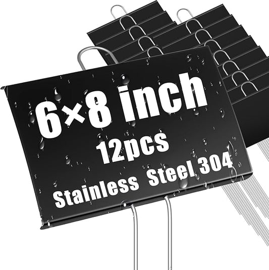 Landhoow 12 Pcs Large Garden Plant Markers Metal Plant Labels Sign 6'' x 8'' with 13'' Stake Weatherproof Waterproof Garden Sign for Outdoor Seedlings Herbs Vegetable Greenhouse, Black