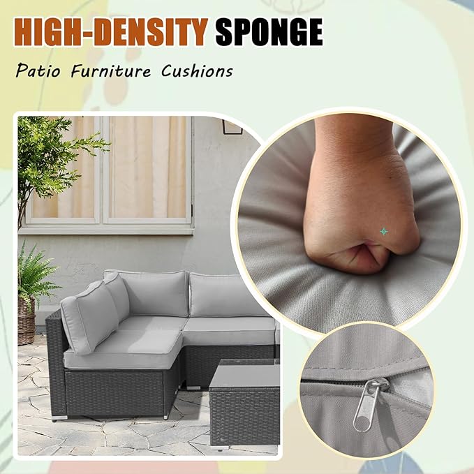 14Piece Outdoor Sofa Cushion Replacement Patio Furniture Waterproof Cushion with Zippers fit 6-Seat Outdoor Wicker Rattan Sectional Couch (Light Gray, 25.6"x25.6"x3.9")